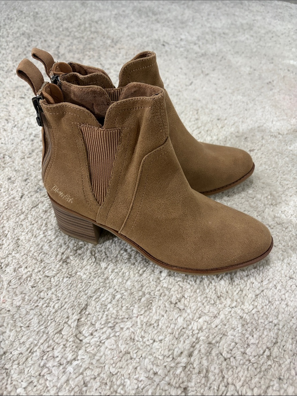 Blowfish Chestnut Suede Ankle Booties with Low Block Heel Size 8.5